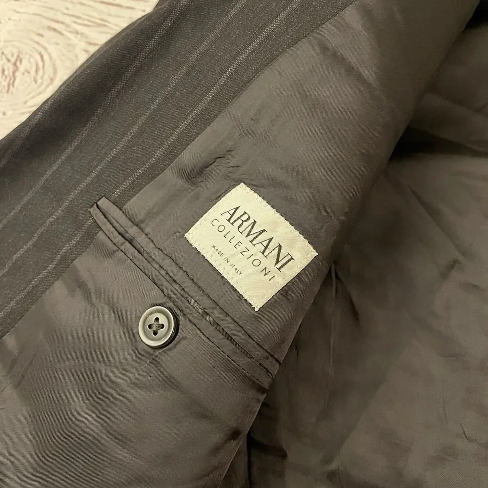 Armani Collezioni Sport Coat 44L Flannel Wool Charcoal‎ Dark Gray 2-Button Italy